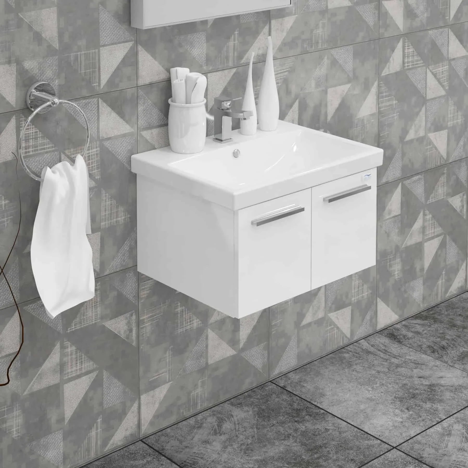 Casa Mare Aspe 32 Glossy White Vanity Ceramic Sink Combo - Aspe80GW-32-MSC-S