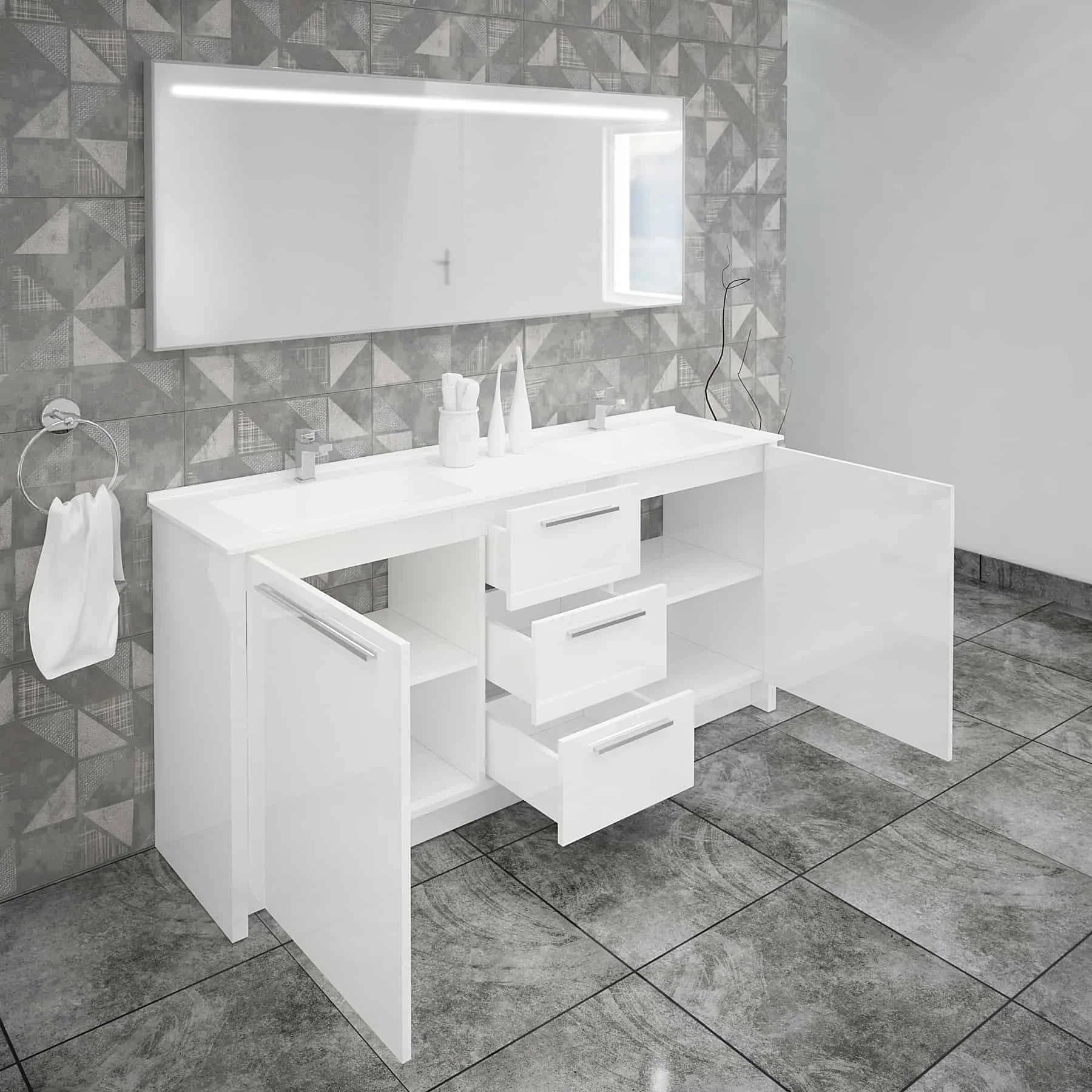 Casa Mare Nona 71 Glossy White Double Sink Vanity and Sink Combo - Nona180GW-71-S