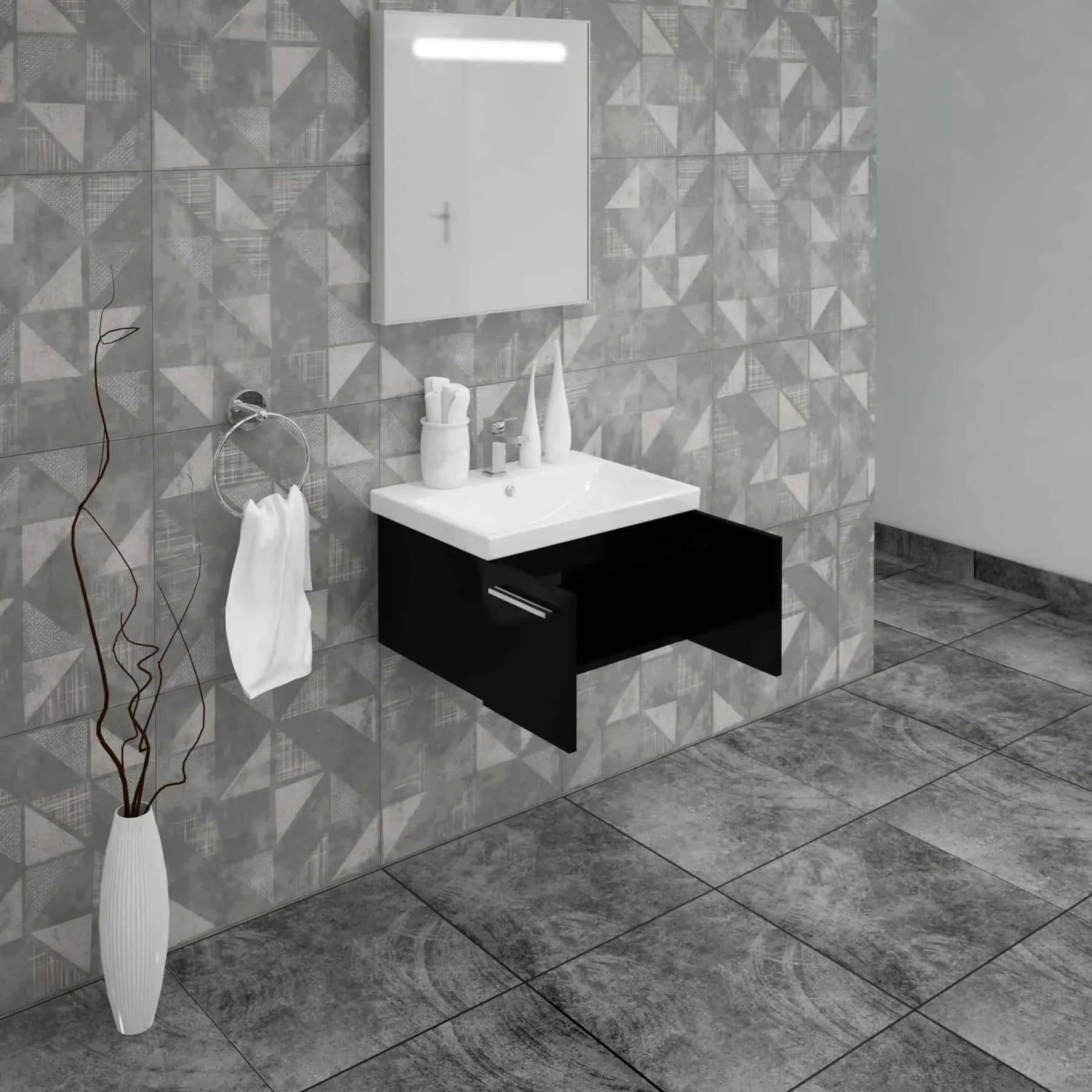 Casa Mare Aspe 32 Glossy Black Vanity Ceramic Sink Combo - Aspe80GB-32-MSC-S