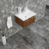 Casa Mare Aspe 24 Matte Walnut Bathroom Vanity and Ceramic Sink Combo with LED Mirror - Aspe60MW-24-MSC-S