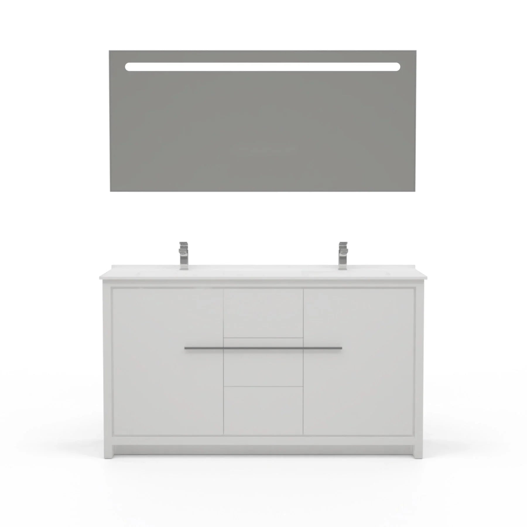 Casa Mare Alessio 60 Glossy White Vanity Ceramic Sink Combo - Alessio152GW-60-MSC-S
