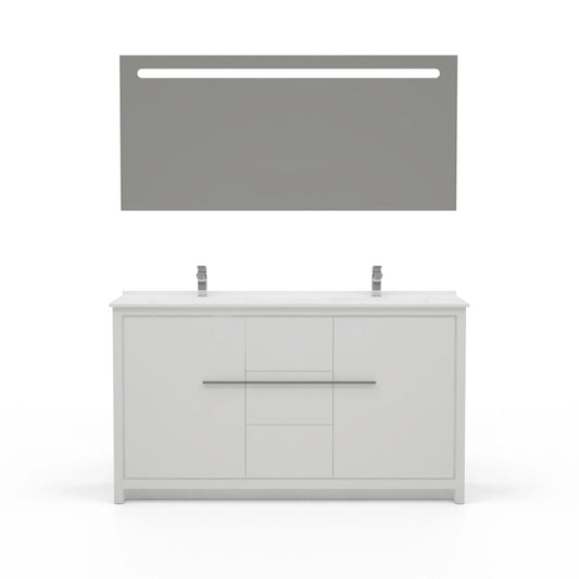Casa Mare Alessio 60 Glossy White Vanity Ceramic Sink Combo - Alessio152GW-60-MSC-S