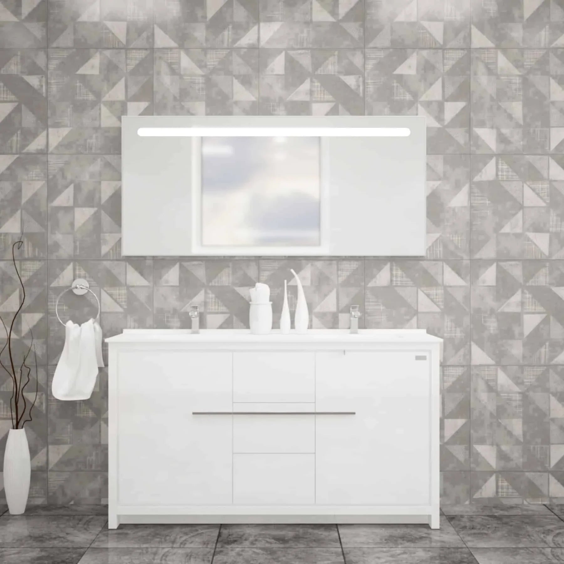 Casa Mare Alessio 60 Glossy White Vanity Ceramic Sink Combo - Alessio152GW-60-MSC-S