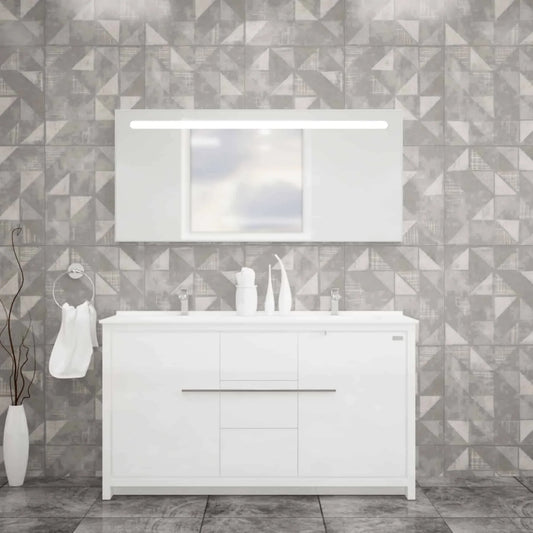 Casa Mare Alessio 60 Glossy White Vanity Ceramic Sink Combo - Alessio152GW-60-MSC-S