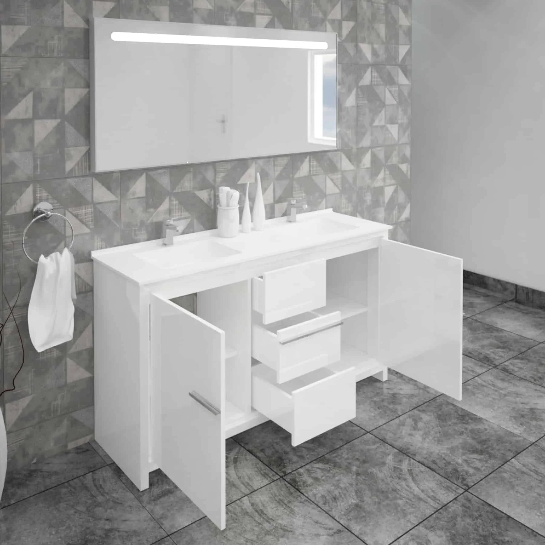 Casa Mare Alessio 60 Glossy White Vanity Ceramic Sink Combo - Alessio152GW-60-MSC-S