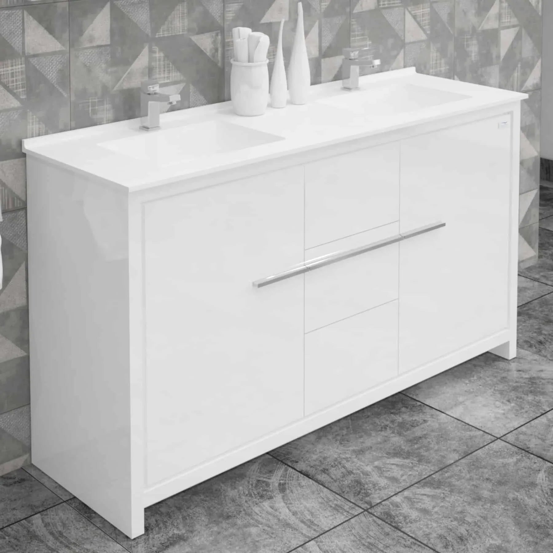 Casa Mare Alessio 60 Glossy White Vanity Ceramic Sink Combo - Alessio152GW-60-MSC-S
