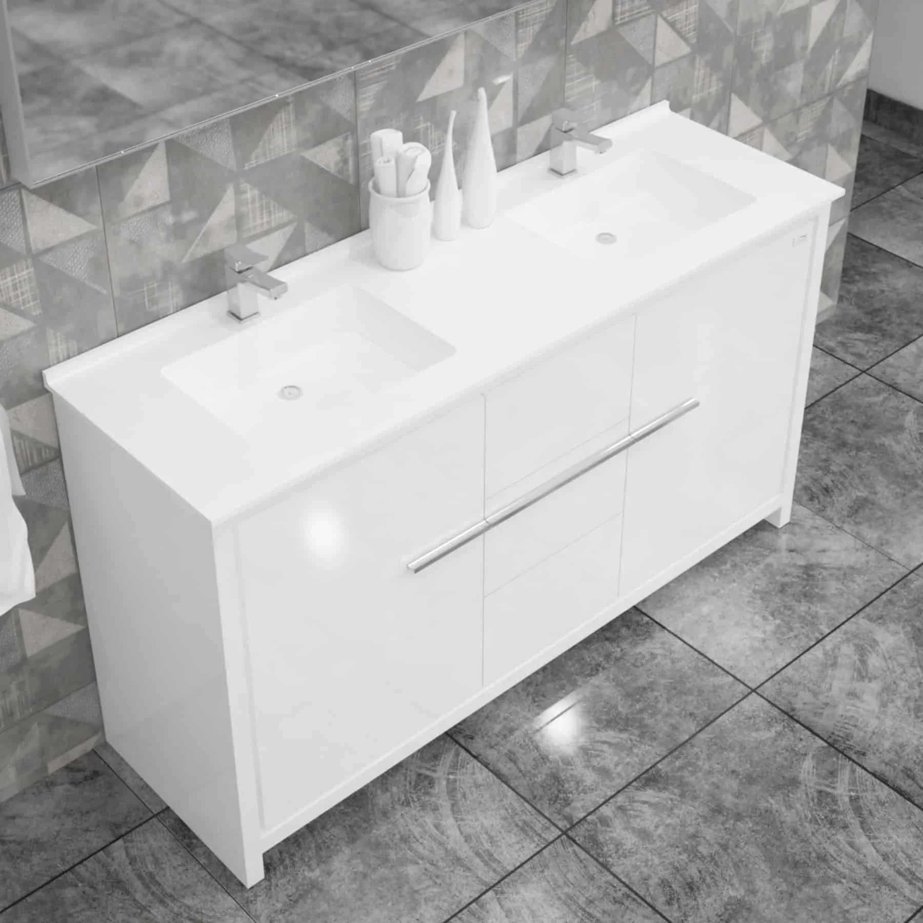 Casa Mare Alessio 60 Glossy White Vanity Ceramic Sink Combo - Alessio152GW-60-MSC-S