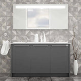 Casa Mare Benna 63 Glossy Gray Bathroom Vanity and Double Sink Combo with LED Mirror - Benna160GG-63-S