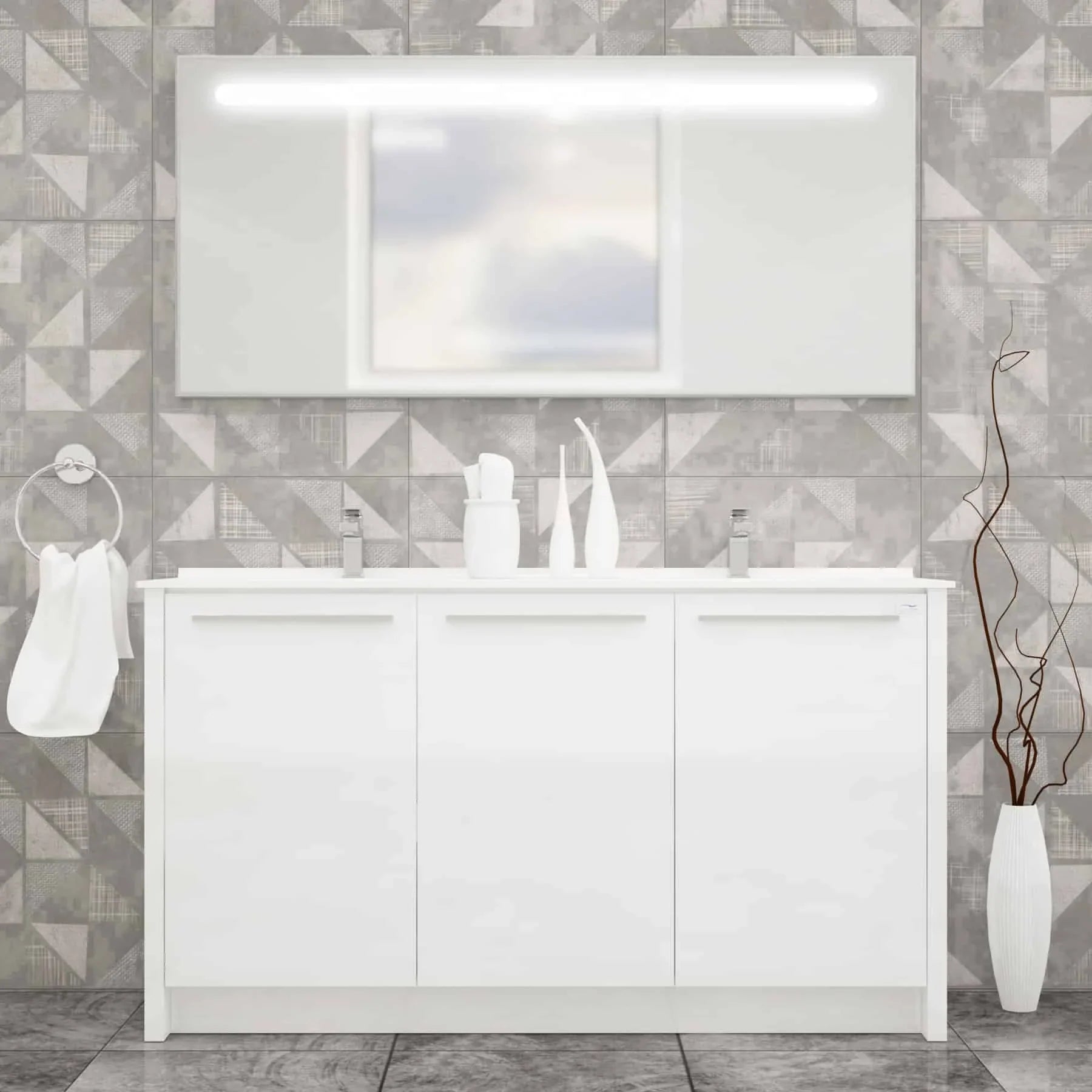 Casa Mare Benna 63 Glossy White Vanity Double Sink Combo - Benna160GW-63-S
