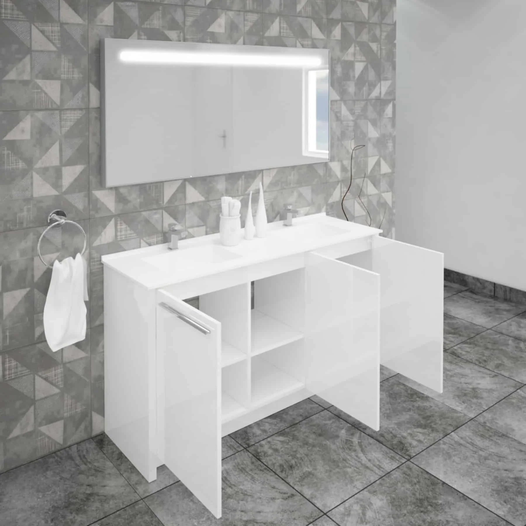 Casa Mare Benna 63 Glossy White Vanity Double Sink Combo - Benna160GW-63-S