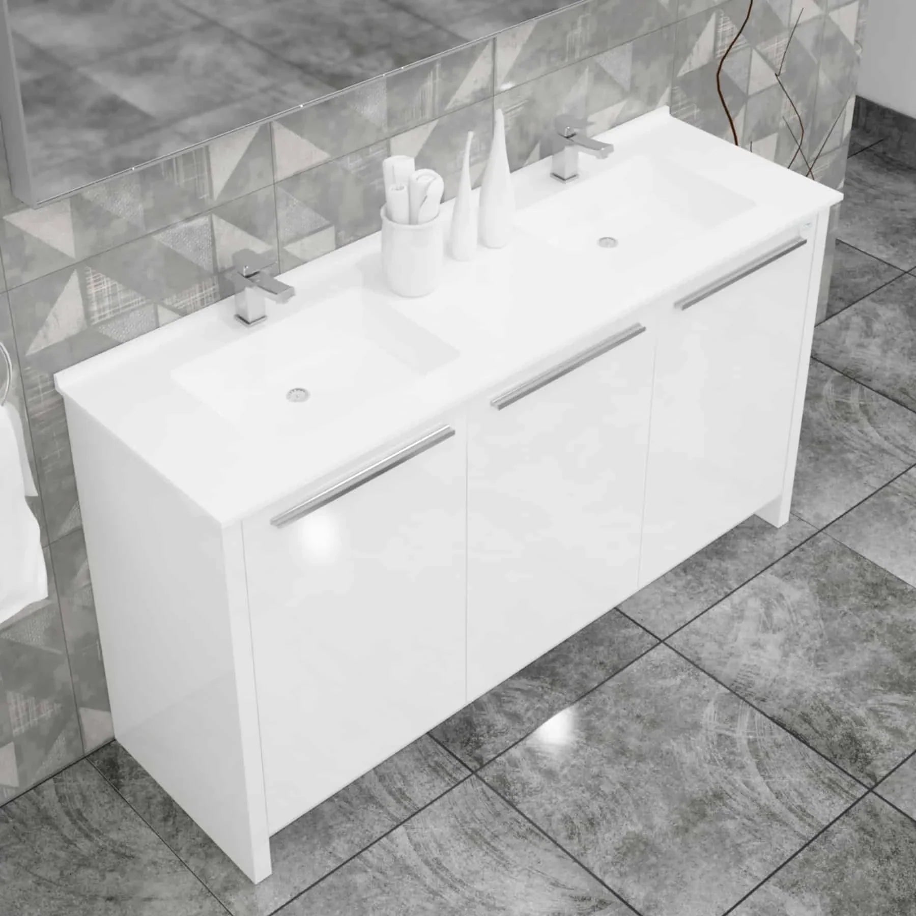 Casa Mare Benna 63 Glossy White Vanity Double Sink Combo - Benna160GW-63-S
