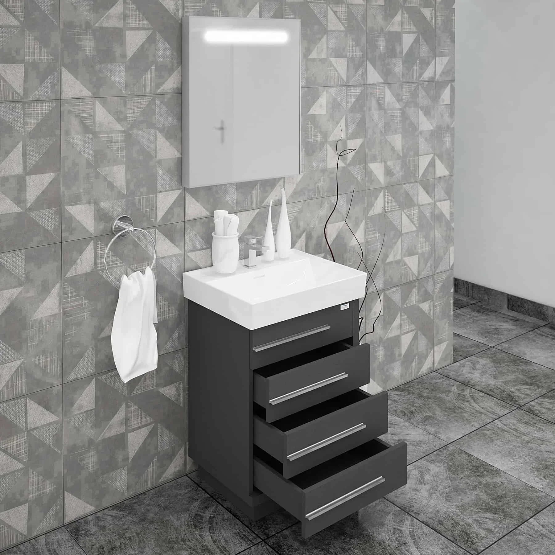 Casa Mare Domenico 24 Glossy Gray Vanity Ceramic Sink Combo - Domenico60GG-24-MSC-S