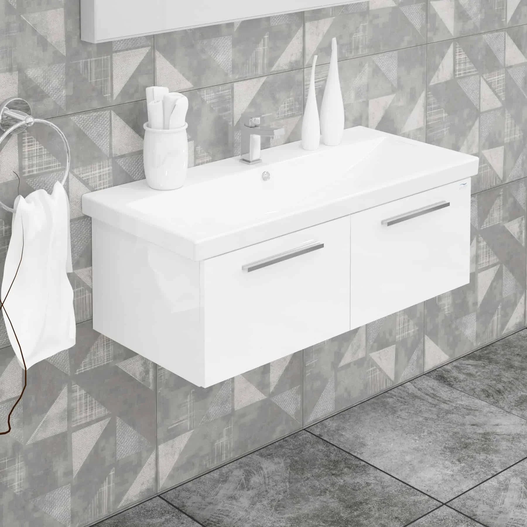 Casa Mare Aspe 32 Glossy White Vanity Ceramic Sink Combo - Aspe100GW-40MSC-S