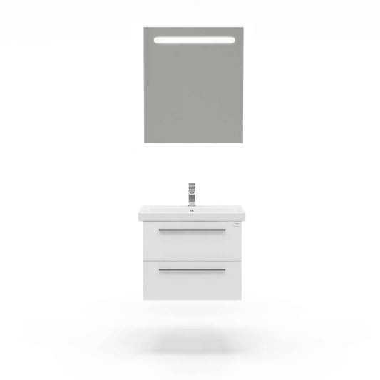 Casa Mare Elke 24 Glossy White Vanity and Ceramic Sink Combo with LED Mirror - Elke60GW-24-MSC-S