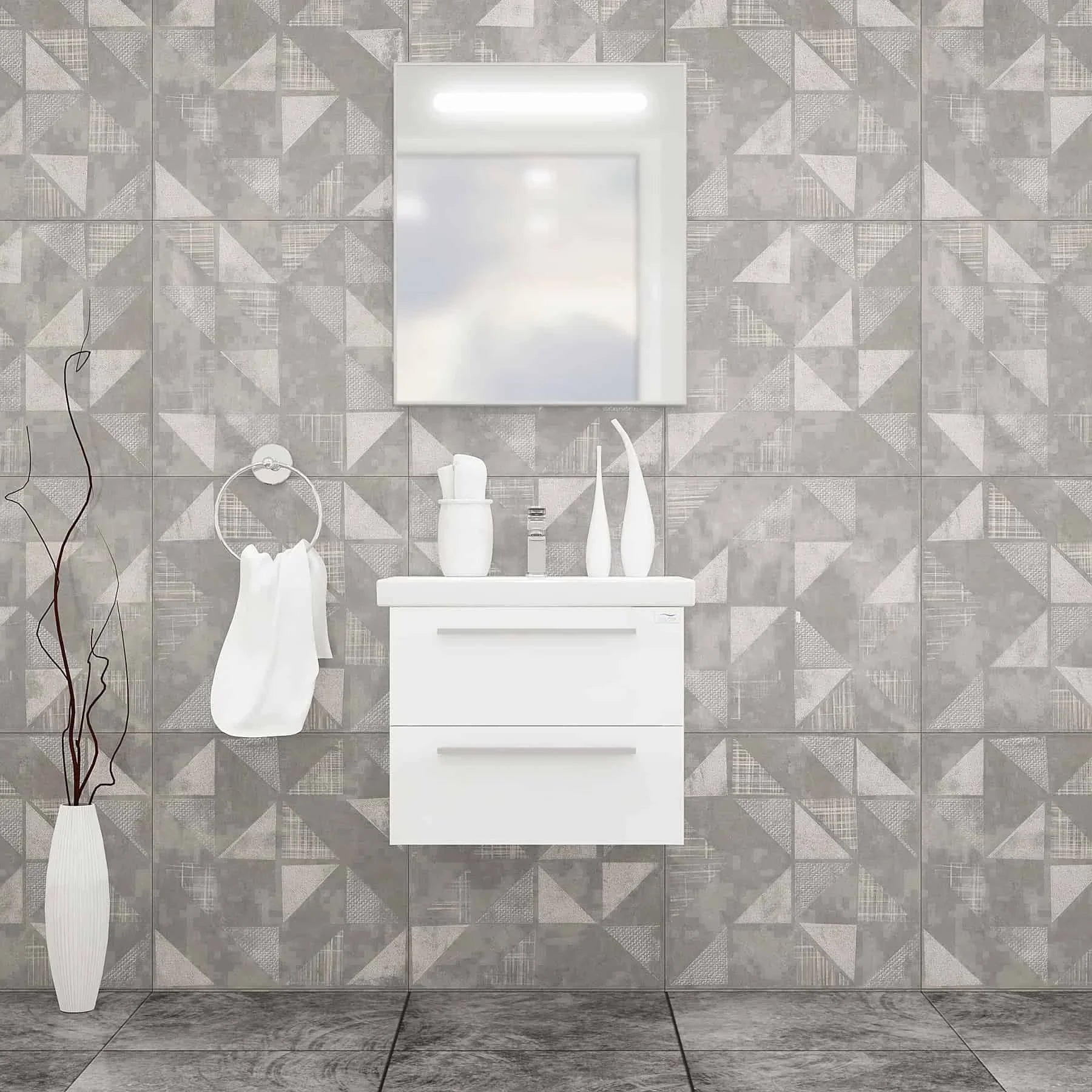 Casa Mare Elke 24 Glossy White Vanity and Ceramic Sink Combo with LED Mirror - Elke60GW-24-MSC-S