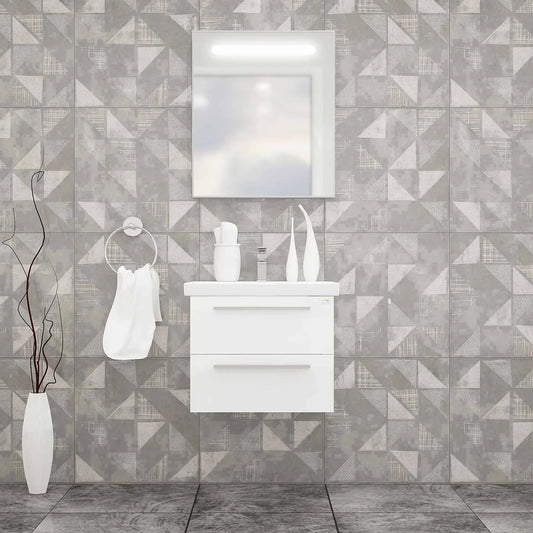Casa Mare Elke 24 Glossy White Vanity and Ceramic Sink Combo with LED Mirror - Elke60GW-24-MSC-S