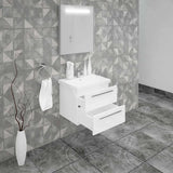 Casa Mare Elke 24 Glossy White Vanity and Ceramic Sink Combo with LED Mirror - Elke60GW-24-MSC-S