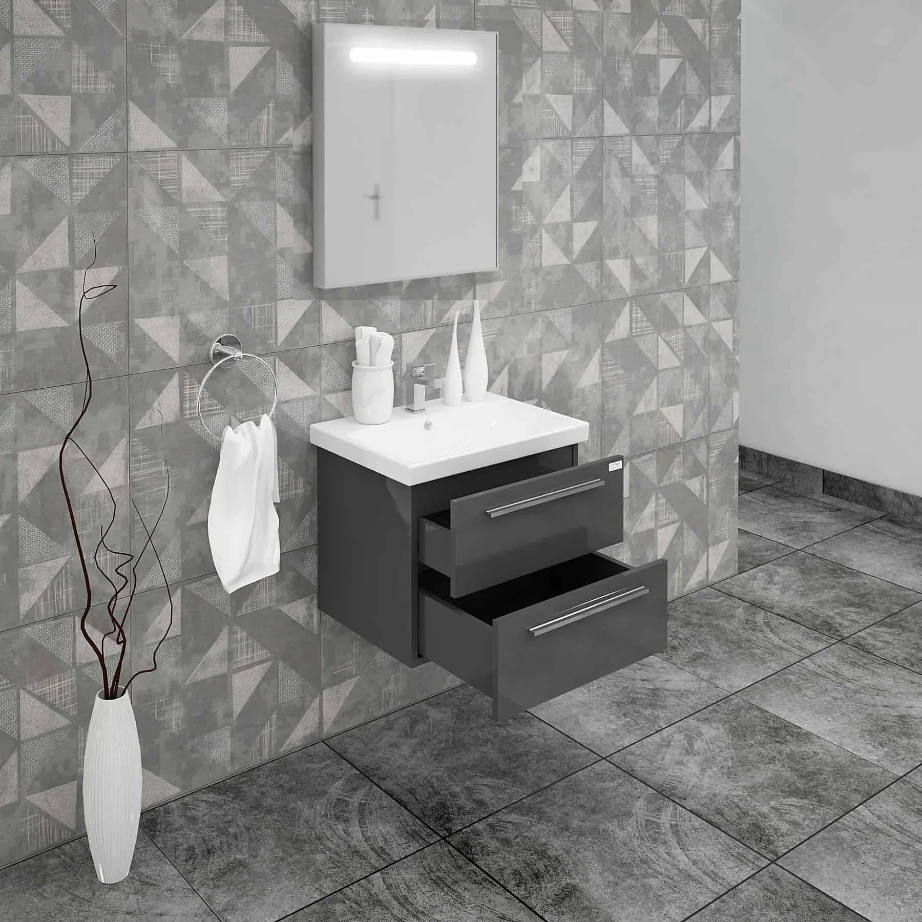Casa Mare Elke 24 Glossy Gray Vanity Ceramic Sink Combo - Elke60GG-24-MSC-S