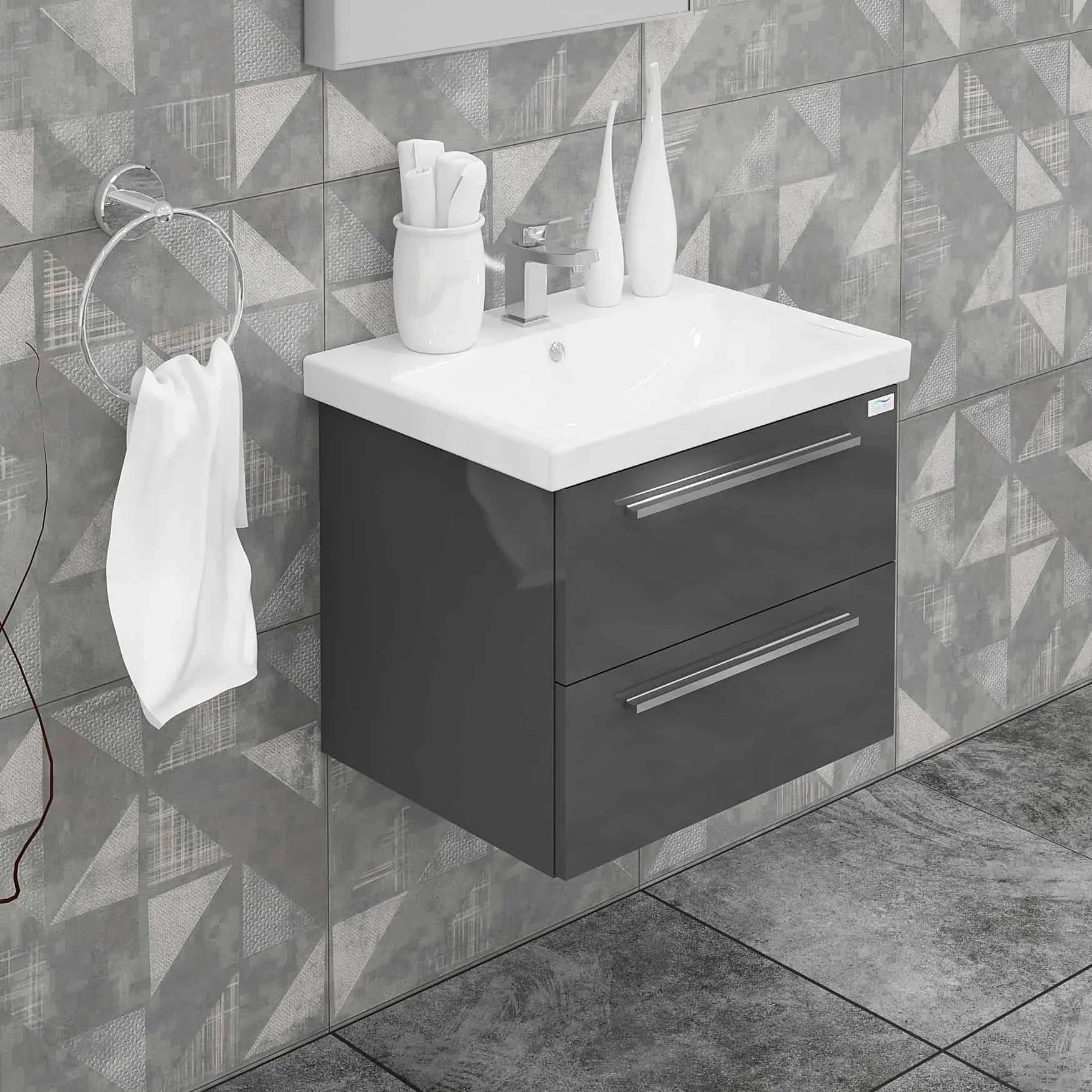 Casa Mare Elke 24 Glossy Gray Vanity Ceramic Sink Combo - Elke60GG-24-MSC-S