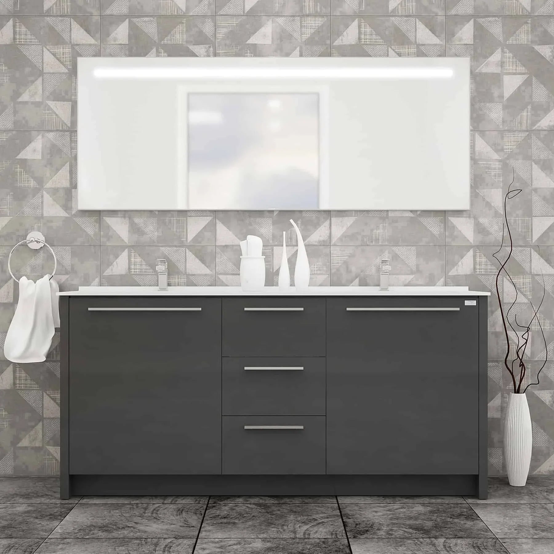 Casa Mare Nona 60 Glossy Gray Bathroom Vanity and Sink Combo - Nona152GG-60-MSC-S