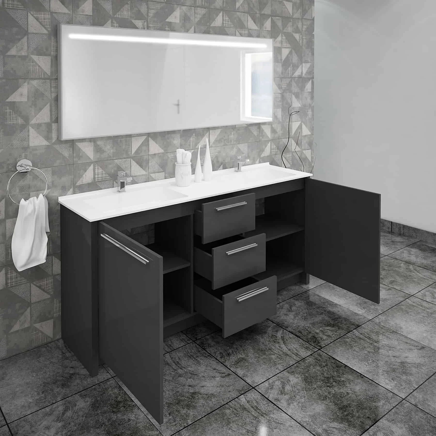 Casa Mare Nona 60 Glossy Gray Bathroom Vanity and Sink Combo - Nona152GG-60-MSC-S
