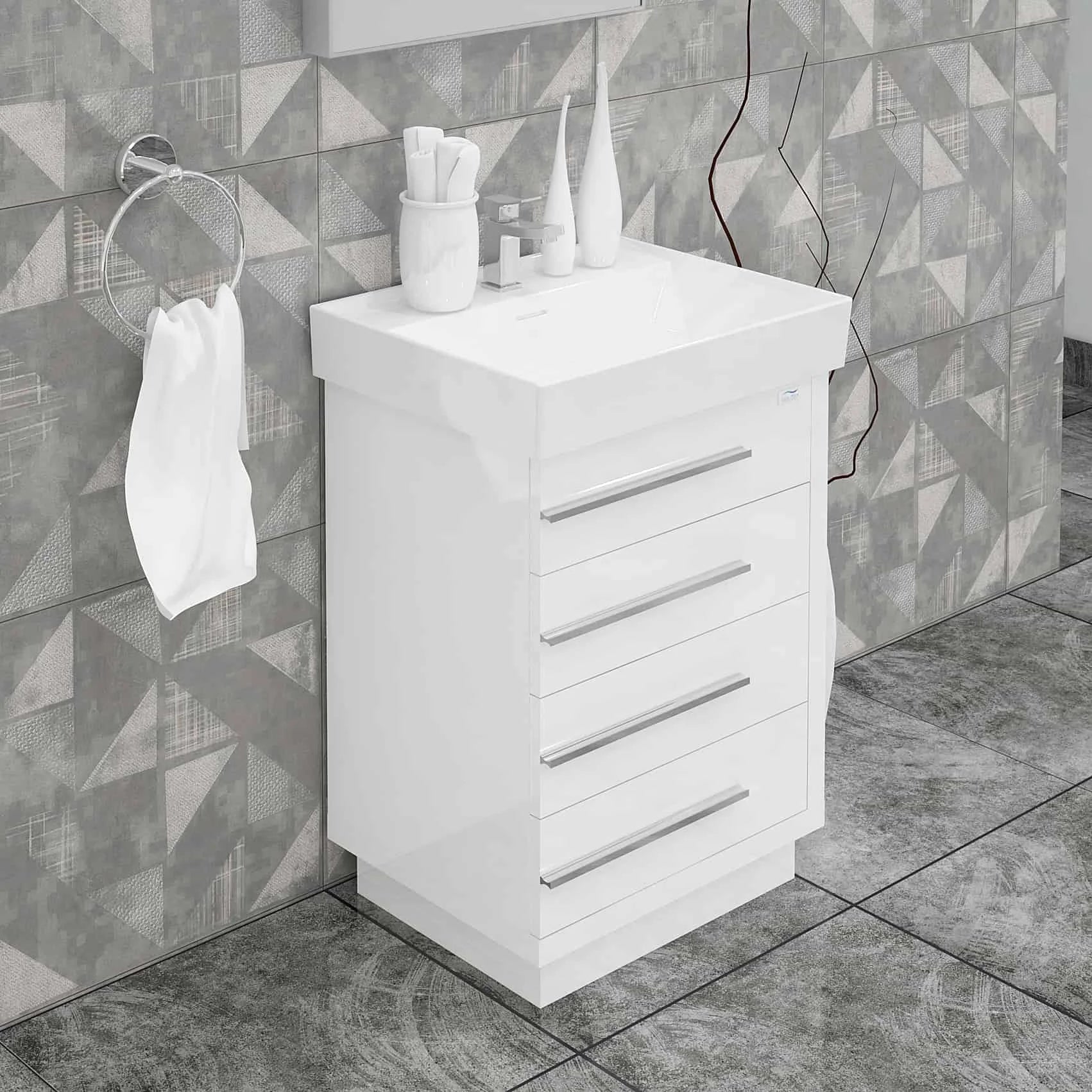Casa Mare Domenico 24 Glossy White Vanity Ceramic Sink Combo - Domenico60GW-24-MSC-S