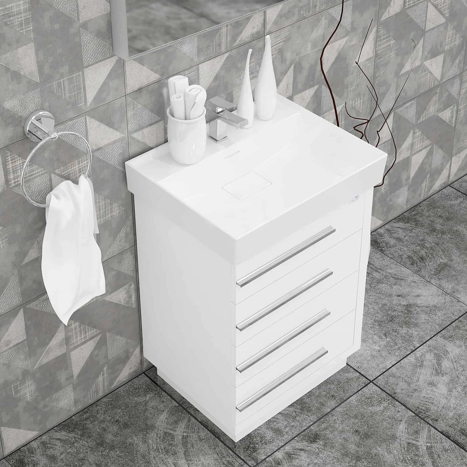 Casa Mare Domenico 24 Glossy White Vanity Ceramic Sink Combo - Domenico60GW-24-MSC-S
