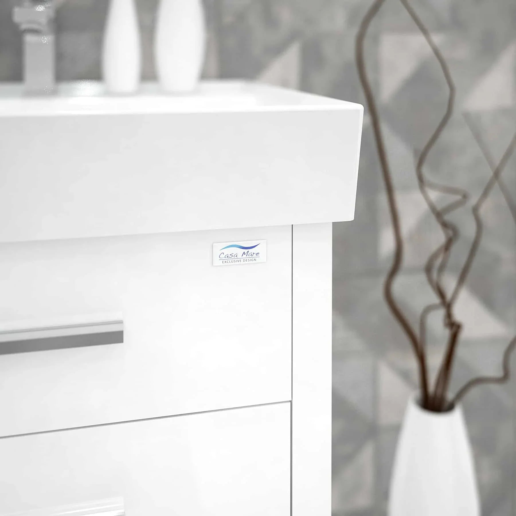 Casa Mare Domenico 24 Glossy White Vanity Ceramic Sink Combo - Domenico60GW-24-MSC-S