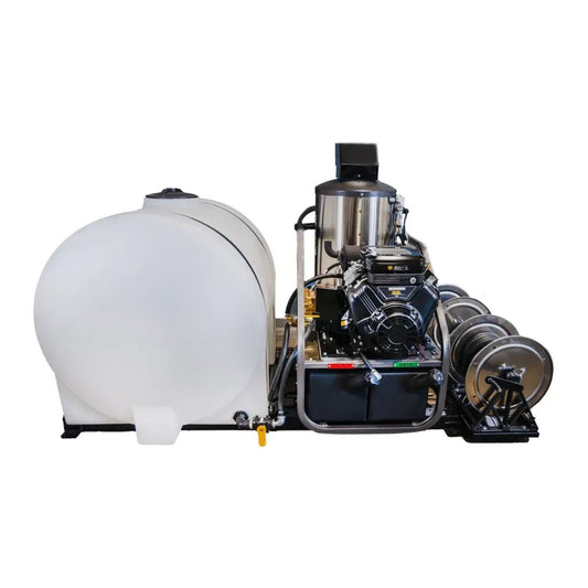 CleanFreak 8.0 GPM Hot Water Drain Jetter Skid w/ Tank & 200' Reel (Gas Engine) – 3,500 PSI - WET-APODCF4-0002J