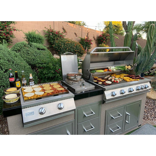 KoKoMo Teppanyaki, Griddle, Built-In BBQ Grill with Side Burner, Storage Drawers 7'6" - KO-7'6"-Tep-Side-5-Burn