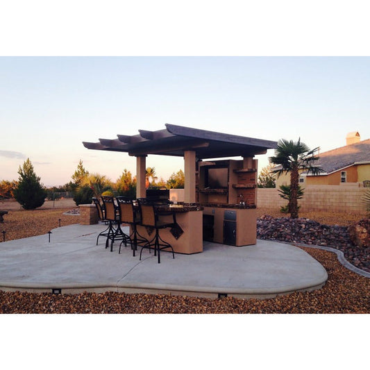 KoKoMo Outdoor Kitchen T.V. Media Wall with Pergola and Outdoor Bar Seating BBQ Island - St.Croix-2