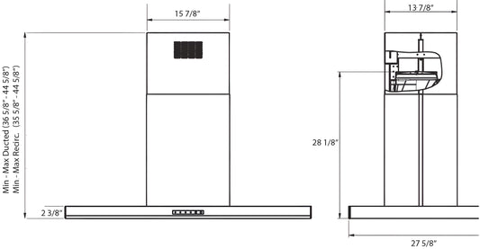 Elica - HAIKU ISLAND - Iconic - 47 1/8" W x 12 7/8" D x  3 1/8" H, Stainless - Island Hoods- EHI648SS