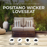 Four Seasons Courtyard Positano Wicker Cushioned Loveseat w/ 2 Accessory Pillows - 396087