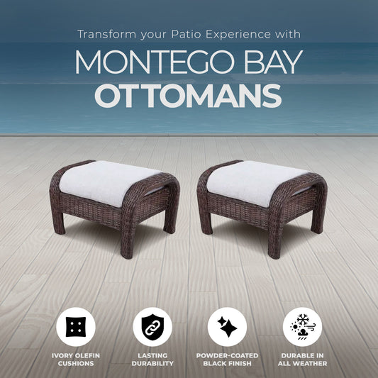 Four Seasons Courtyard Montego Bay Set of 2 Ottomans with Ivory Olefin Cushions - 396115