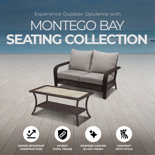 Four Seasons Courtyard Montego Bay Loveseat & Coffee Table, Ivory & Wicker Brown - 396112