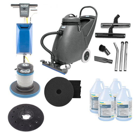 Heavy Duty Commercial Floor Stripping Package w/ 17" Floor Buffer Machine & Wet / Dry Vacuum - FLR-PACKAGE7