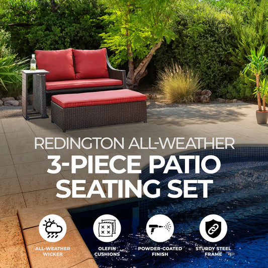 Four Seasons Courtyard Redington All-Weather 3-Piece Patio Seating Set, Red - 396114