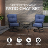 Four Seasons Courtyard Beaumont 3 Piece Deep Seating Patio Chat Set, Denim/Brown - 396116