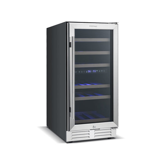 Costway Wine Cooler with Temperature Memory Dual Zone 30-Bottle Capacity New - FP10125US-SL