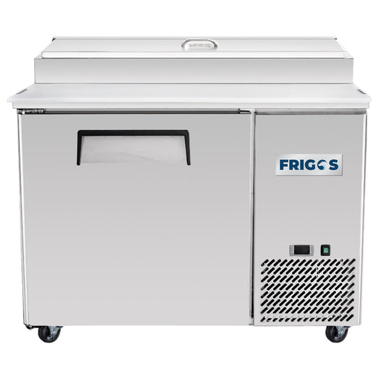 Frigos Pizza Prep Table Refrigerator 44" Width 1 Door Frigos FG-PZPT-44 with Aluminum Interior with 304 Stainless Steel Floor - FG-PZPT-44