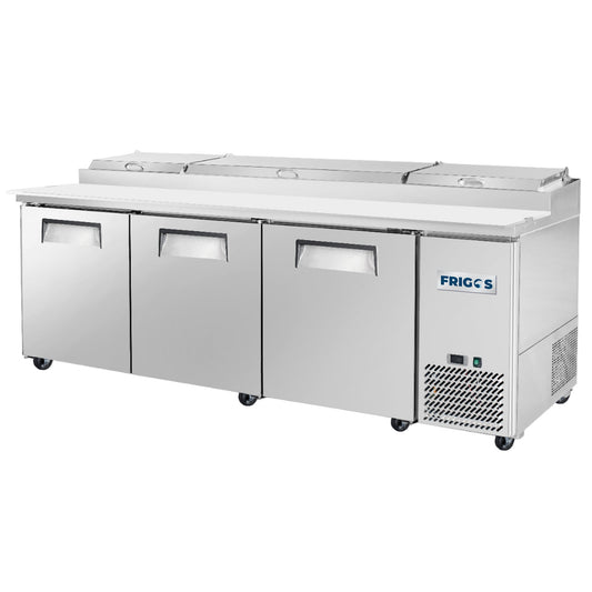 Frigos Pizza Prep Table Refrigerator 93" Width 3 Door Frigos FG-PZPT-93 with Aluminum Interior with 304 Stainless Steel Floor