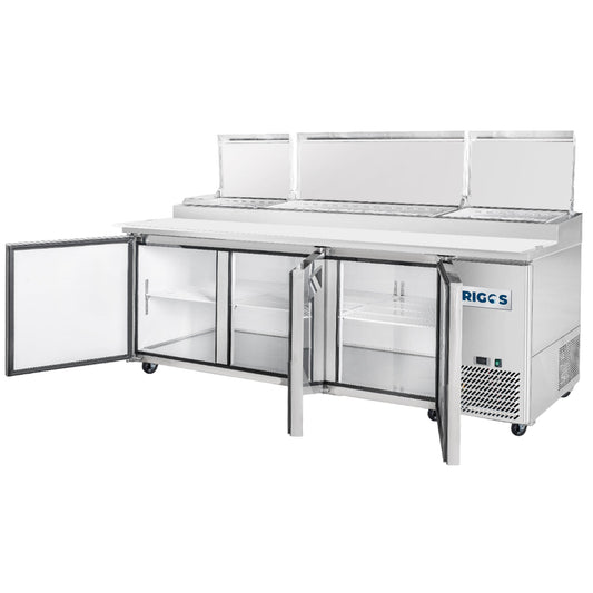 Frigos Pizza Prep Table Refrigerator 93" Width 3 Door Frigos FG-PZPT-93 with Aluminum Interior with 304 Stainless Steel Floor