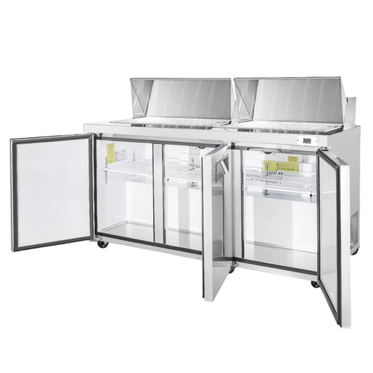 Frigos 72" Sandwich Prep Table Refrigerator, 3 Doors, Stainless Steel Floor - FG-SWPT-72