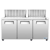 Frigos 72" Sandwich Prep Table Refrigerator, 3 Doors, Stainless Steel Floor - FG-SWPT-72