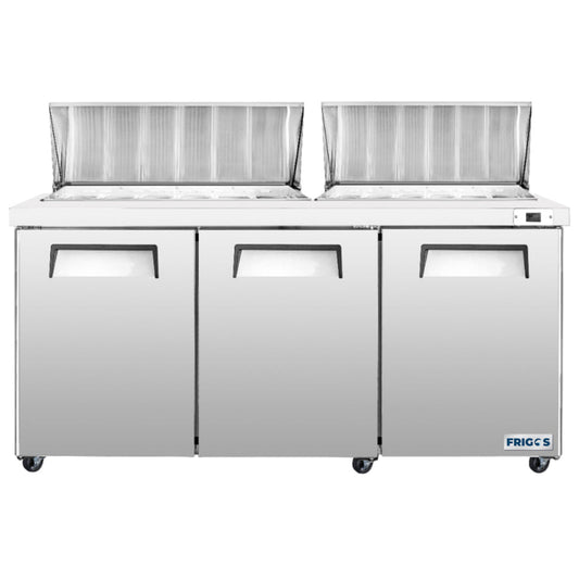 Frigos 72" Sandwich & Salad Prep Table Refrigerator, 3 Doors, Stainless Steel Floor