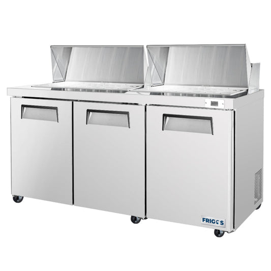 Frigos 72" Sandwich & Salad Prep Table Refrigerator, 3 Doors, Stainless Steel Floor