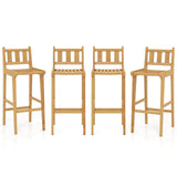 Tangkula Teak Wood Bar Stool, 30” Bar Chair with Footrest & Backrest - 4*JV11896