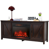 Tangkula Fireplace TV Stand for TVs Up to 65 Inch, Fireplace Media Console Table with Barn Doors, Electric Heater with Adjustable Brightness & Remote - HV10085BK+FP10047US