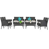 Tangkula Patio Furniture Set, Outdoor Wicker Conversation Set with Tempered Glass Coffee Table - HW65357