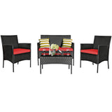 Tangkula Patio Furniture Set, Outdoor Wicker Conversation Set with Tempered Glass Coffee Table - HW65357